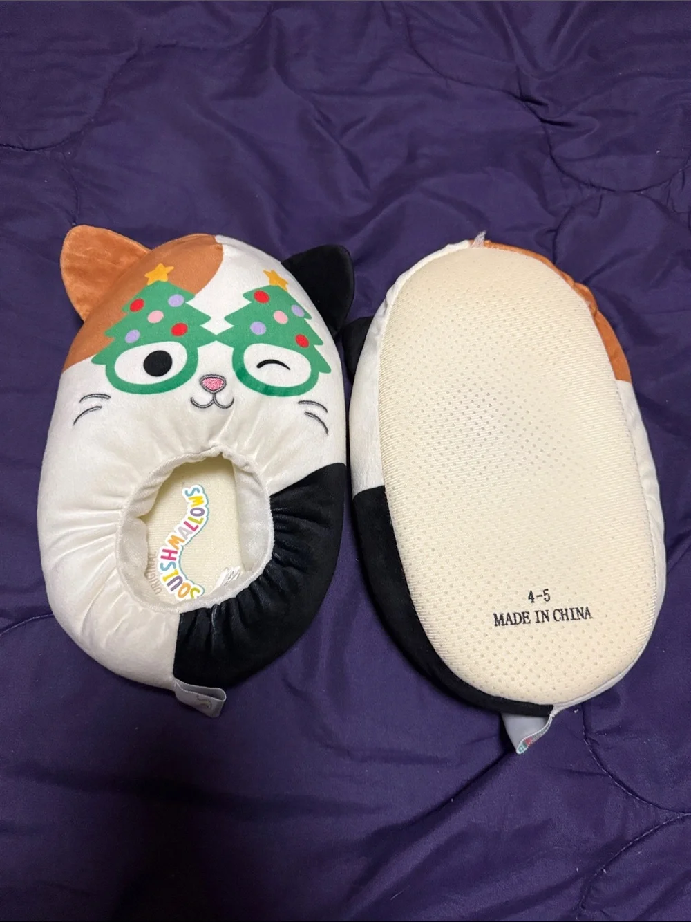 Squishmallows Cat Face Slippers in Cream, Black, Orange & Green